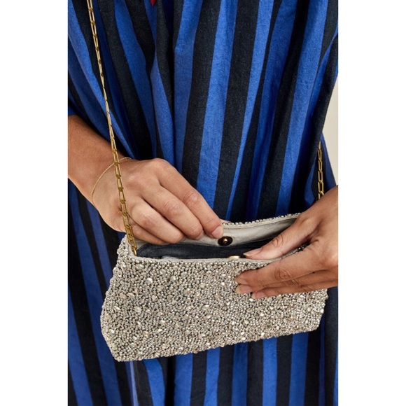 Clare V. Estelle Silver Beaded Glitter Clutch NWT - Picture 3 of 6